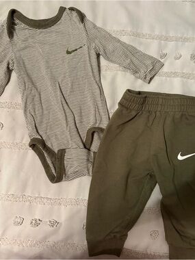 Nike Olive Green Baby Onesie and Joggers
